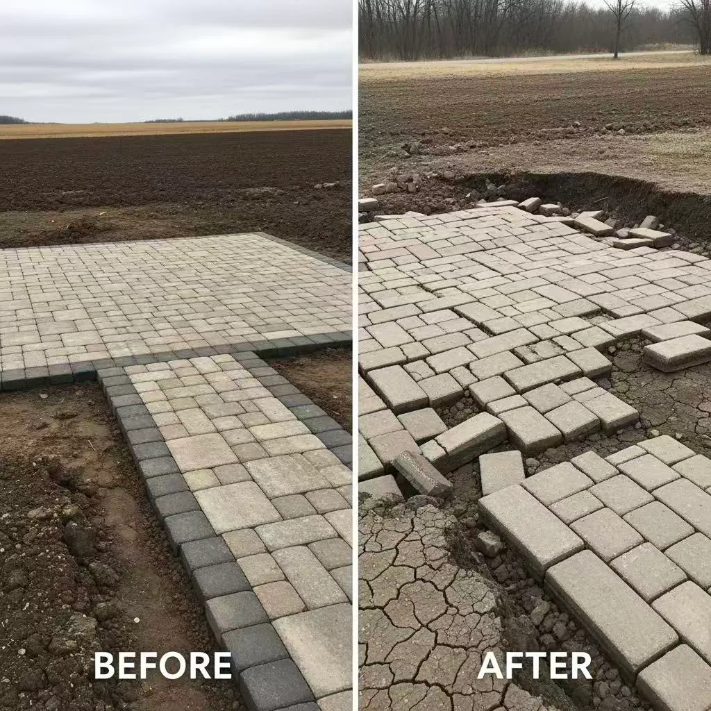 Interlocking paver installation shown at several construction stages