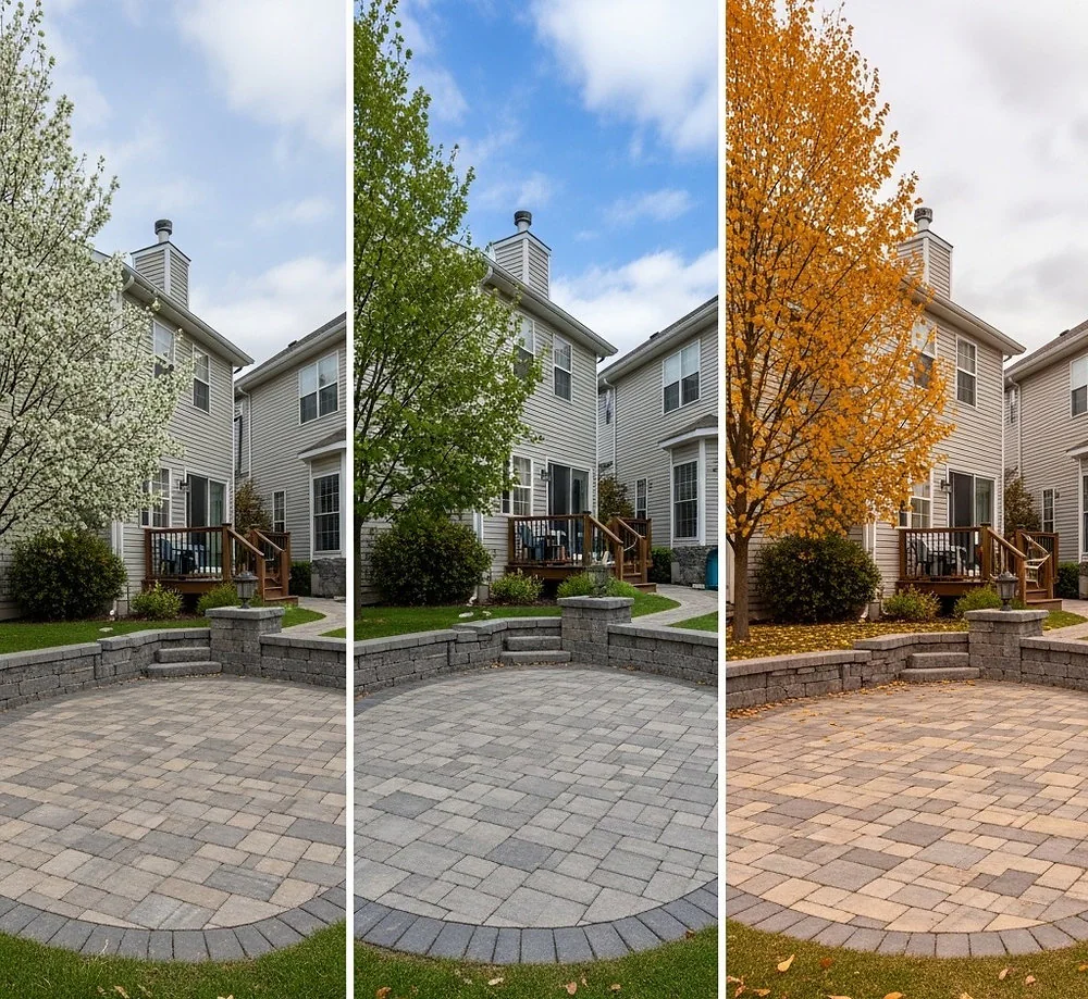 The same Winnipeg house shown through spring, summer and fall