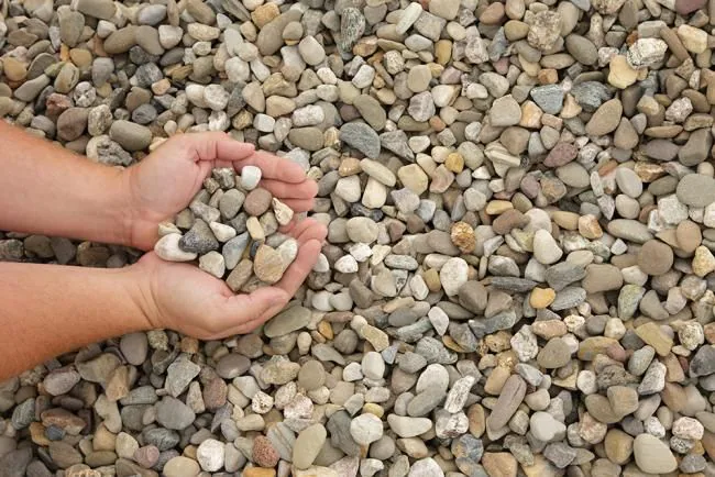 Hands holding rounded pea gravel