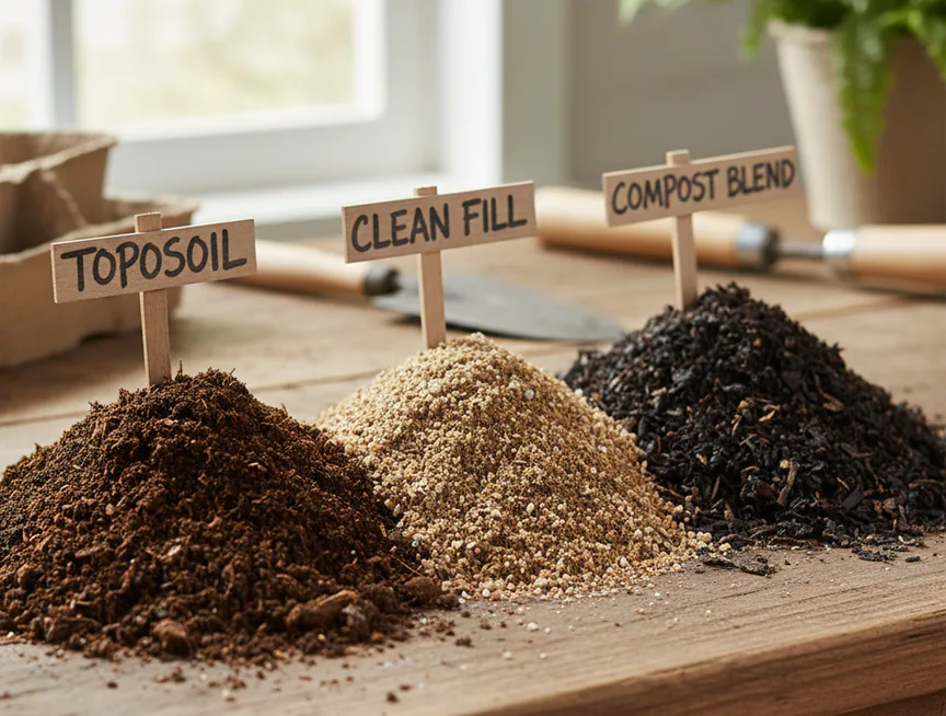 Topsoil, clean fill and compost blend shown as separate materials