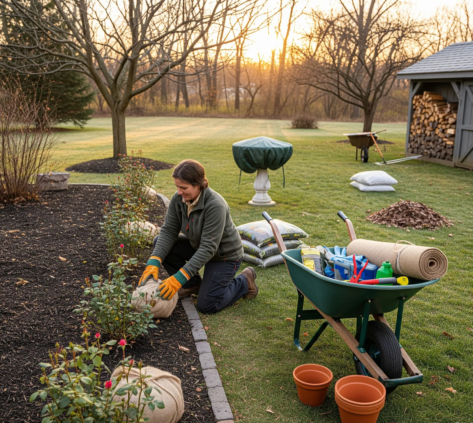 Landscaper preparing a Winnipeg yard for colder weather