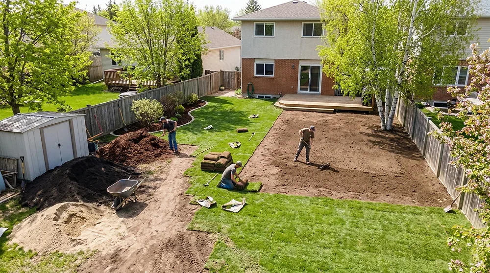 Winnipeg backyard in late April showing spring ground thaw with soil becoming workable after winter