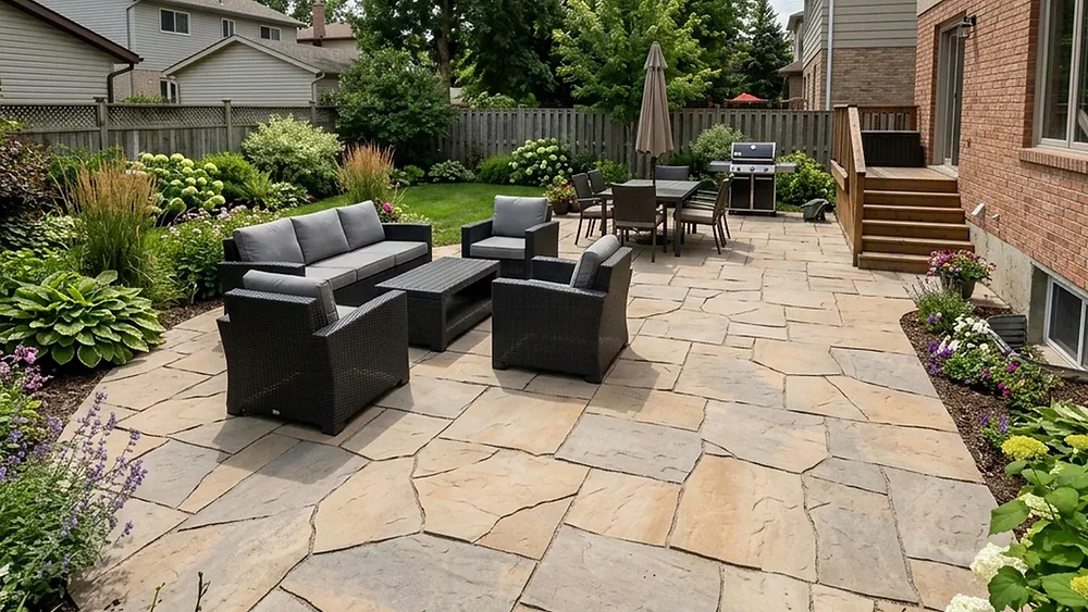 Flagstone Winnipeg Barkman and Belgard manufactured slab patio installation comparison for freeze-thaw durability