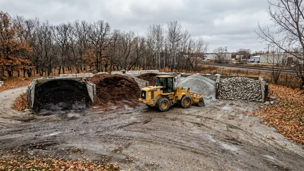 Fall landscape materials including soil mulch and aggregate at Ditchfield Soils in Winnipeg